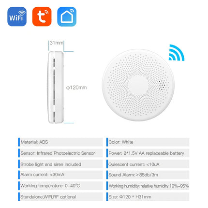 Détecteur de fumée et de monoxyde de carbone intelligent 2 en 1 avec WiFi