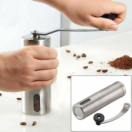 Home Portable Manual Coffee Grinder Stainless Steel with Ceramic Burr Bean Mill - Wnkrs