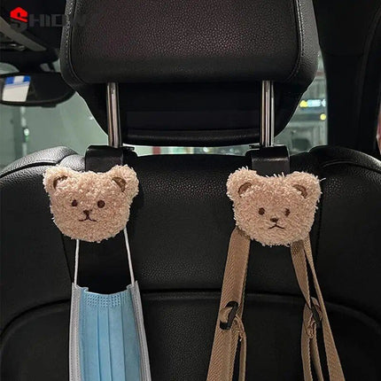 Cute Plush Bear Car Seat Back Hook with Decorative Pendant - Wnkrs