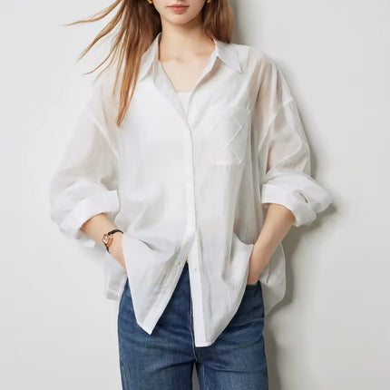 Blusa de manga larga de seda helada de lyocell de otoño