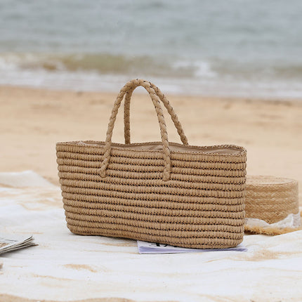 Bolsa de playa tejida a mano con paja