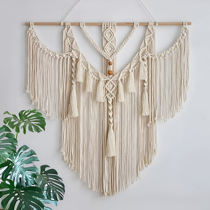 Tapiz de pared grande de macramé con borlas