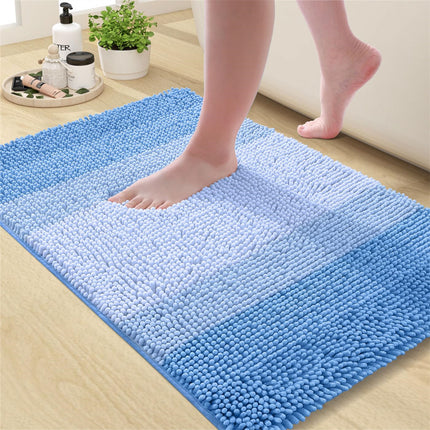 Tapis de salle de bain à rayures en chenille de luxe - Tapis de bain à poils longs extra épais, absorbant, antidérapant et moelleux