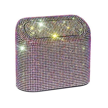 Luxurious Rhinestone Car Trash Bin - Pressing Type Square Storage Bucket - Wnkrs