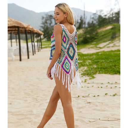 Colorful Crochet Tops Tassel Swimsuit Cover Ups for Women