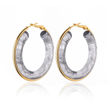 Boucles d'oreilles créoles dégradées en acrylique pour femmes - Boucles d'oreilles rondes tendance en acier inoxydable