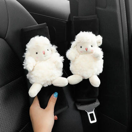 Cartoon Lamb Plush Car Seat Belt Covers - Wnkrs