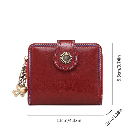 Women’s Small Leather Bifold Wallet with Zipper Pocket