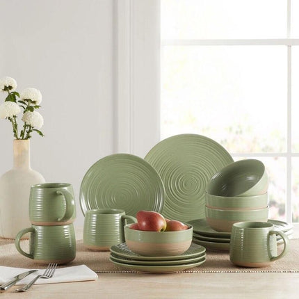 16-Piece Sage Green Artisanal Stoneware Dinnerware Set - Wnkrs