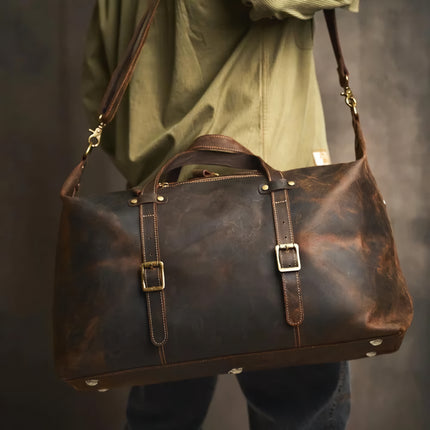 Bolso de viaje vintage de cuero genuino para hombre