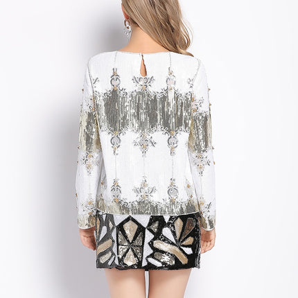 Women's Sequined Ornamental Pattern Blouse - Wnkrs