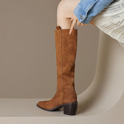 Botas vaqueras de tacón grueso para otoño e invierno