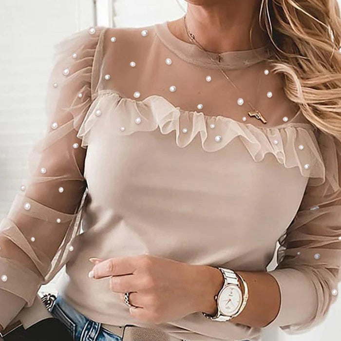 Women's Patchwork Sheer Mesh Blouse
