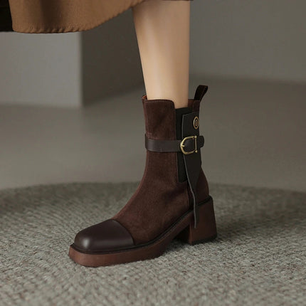 Botas Chelsea de piel auténtica con tacón alto para mujer