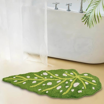 Tapis en peluche irrégulier à motif de feuilles de bégonia tachetées pour le salon