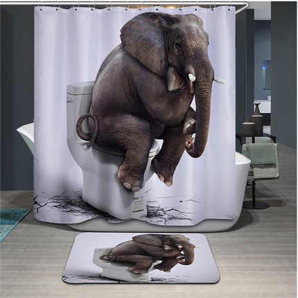 Funny Animals Elephant Pattern Polyester Shower Curtain Glasses Dog Bear Shark Panda Printed Waterpoof Bath Curtain - Wnkrs