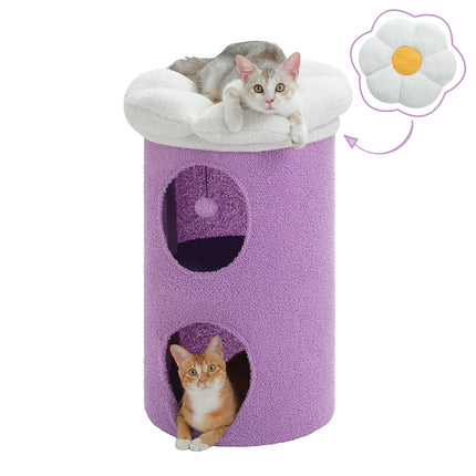 Acogedora casa para gatos con forma de flor y bola de pompón: condominio para gatos de dos pisos