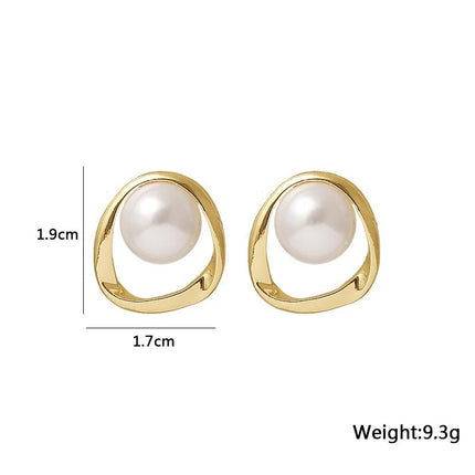 Gold Color Simulated Pearl Stud Earrings