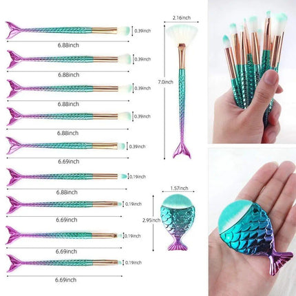 10Pcs Mermaid Style Makeup Brush Set - Wnkrs