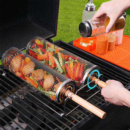 Panier à roulettes en acier inoxydable pour barbecue