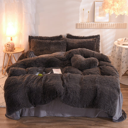 Luxury Thick Fleece Duvet Cover Queen King Winter Warm Bed Quilt Cover Pillowcase Fluffy Plush Shaggy Bedclothes Bedding Set Winter Body Keep Warm - Wnkrs