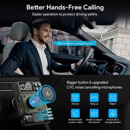 Transmisor FM Bluetooth 5.3 con agudos y graves ajustables