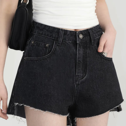 Short en jean taille haute à ourlet asymétrique