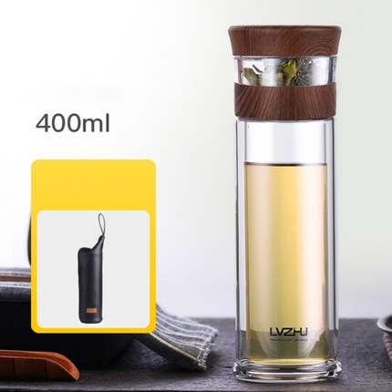 400ml Portable Double Wall Borosilica Glass Tea Infuser Bottle Of Water With Lid Filter Automobile Car Cup - Wnkrs