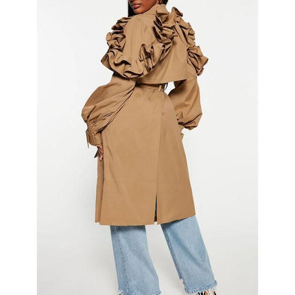 Elegant Spliced Ruffle Trench Coat for Women
