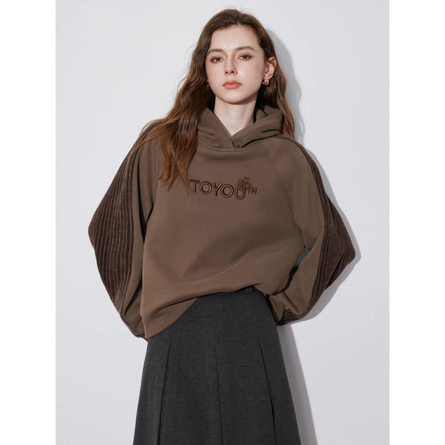 Women’s Fleece Embroidered Splicing Hooded Pullover