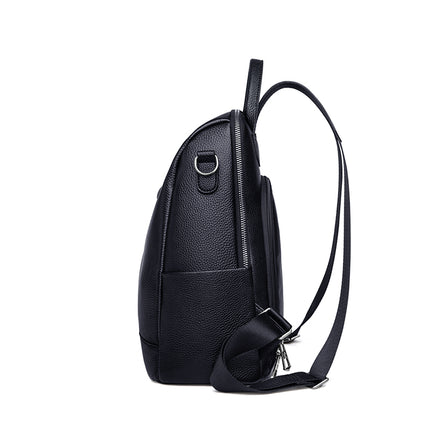 Mochila de mano negra para mujer 100 % piel auténtica