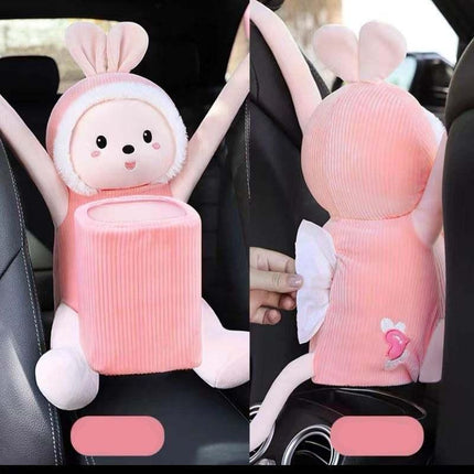 Cartoon Plush Car Tissue Holder with Integrated Trash Cabin - Wnkrs