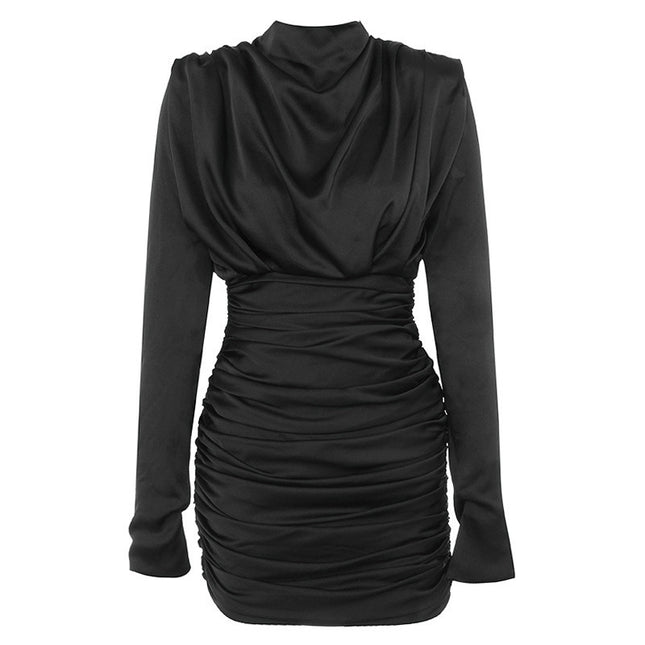 Robe fourreau à col haut et à plis pour femmes, coupe ajustée, européenne et américaine