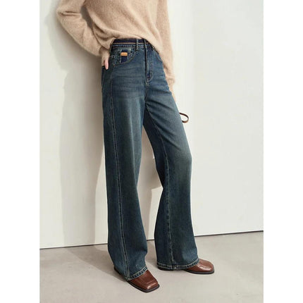 Pantalon en jean rétro à jambe large pour femme