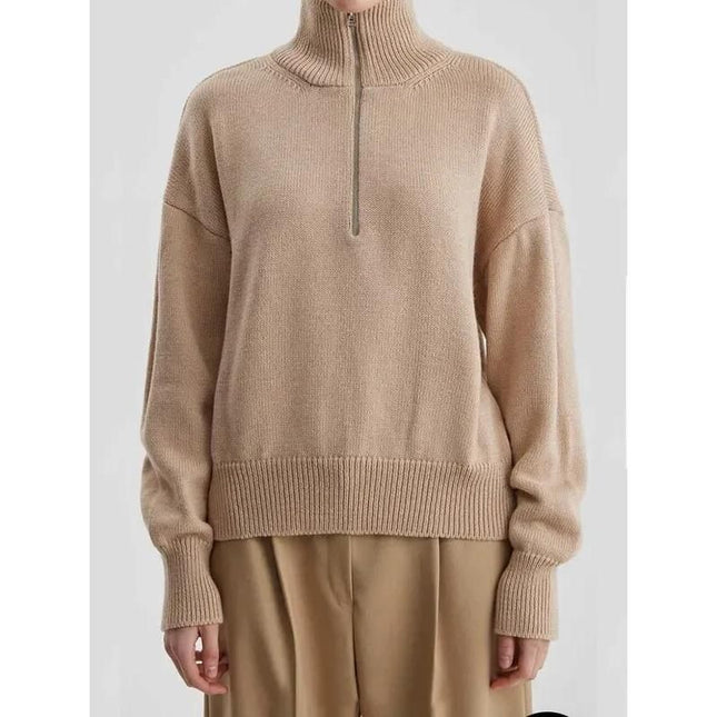 Pull tricoté à col roulé et fermeture éclair pour femme