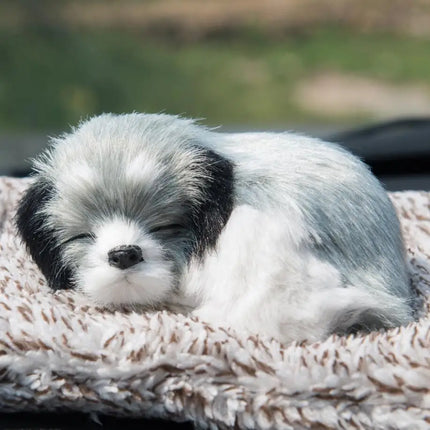 Lindo adorno de peluche de perro durmiendo para ambientador y eliminador de olores para automóvil