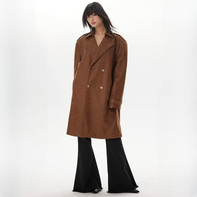 Trench-coat en cuir épais vintage pour femme