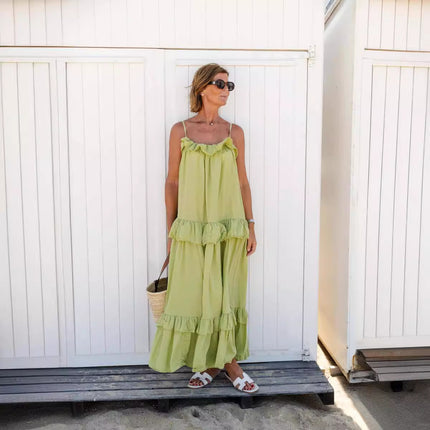 Vestido largo con volantes estilo vacaciones de verano para mujer