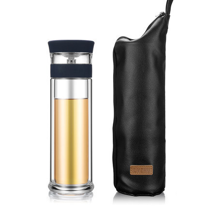 400ml Portable Double Wall Borosilica Glass Tea Infuser Bottle Of Water With Lid Filter Automobile Car Cup - Wnkrs