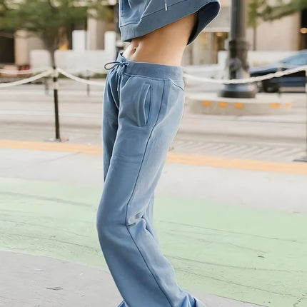 Ensemble deux pièces haut court à capuche et pantalon à cordon de serrage pour femme, style urbain décontracté