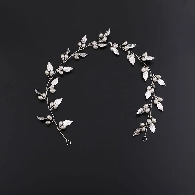 Pearl Flower Leaf Headband Crown – Elegant Bridal Wedding Hairpiece