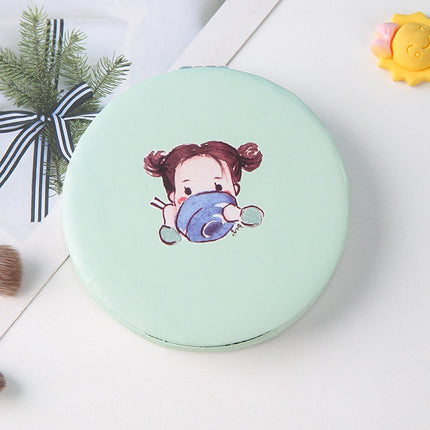 Miroir de maquillage pliable portable avec imprimé dessin animé mignon - Miroir de poche de voyage à 2 faces