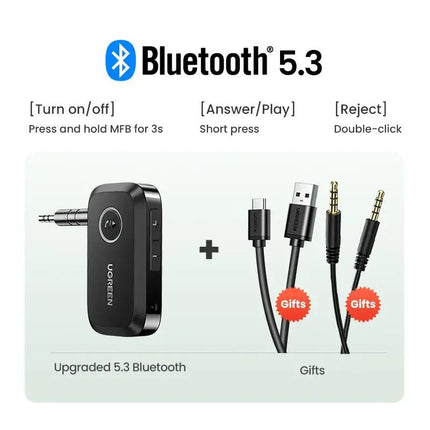 Adaptateur récepteur audio de voiture Bluetooth 5.3 avec AUX 3,5 mm et appels mains libres