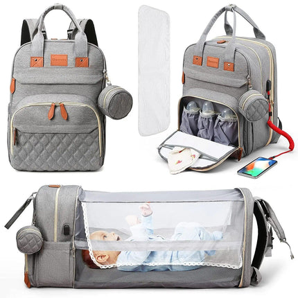 3-in-1 Diaper Bag Backpack with Foldable Baby Bed - Wnkrs