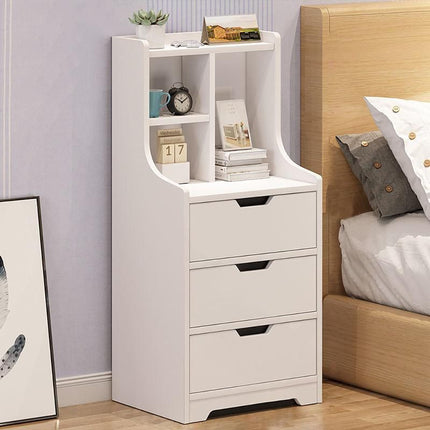 Modern White 3-Drawer Nightstand with Storage Shelves - Wnkrs