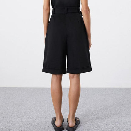 Elegant High-Waisted Black Pleated Shorts for Women