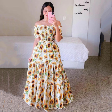 Robe longue à épaules dénudées et à la mode florale pour femme