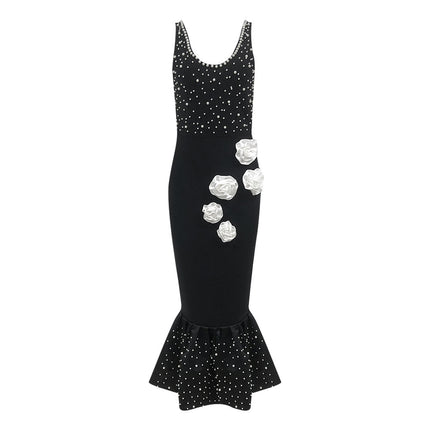 New Slim Beaded Flower Dress