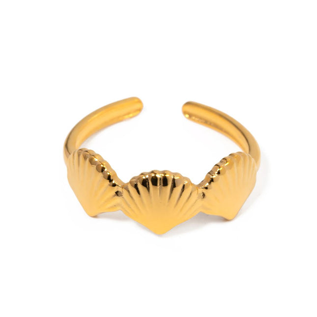 Delicado anillo de acero inoxidable en forma de concha