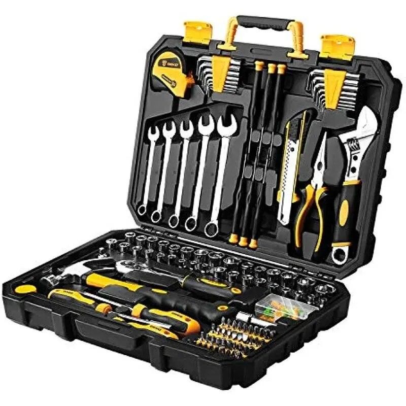 158-Piece General Household and Auto Repair Hand Tool Kit with Plastic Toolbox Storage Case